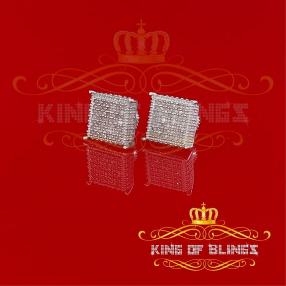 King of Bling's Aretes Para Hombre Square 925 White Silver 0.25ct Diamond Women /Men Earring