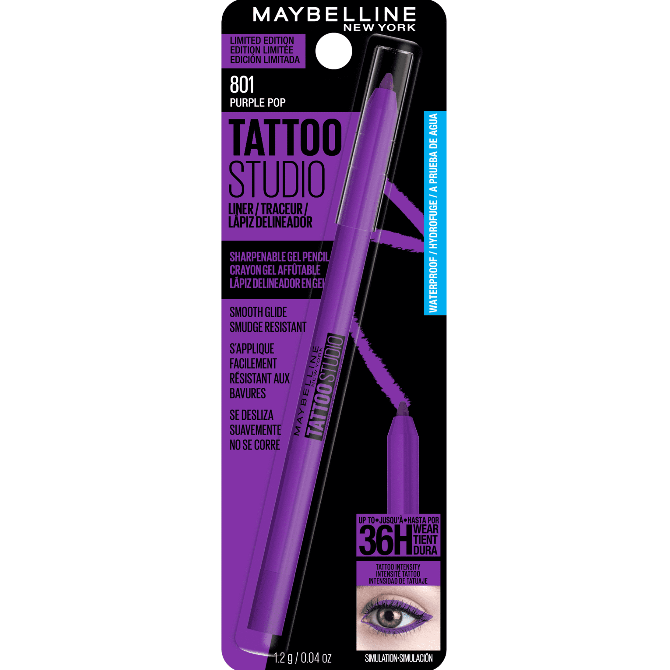 (2 pack) Maybelline Tattoo Studio Sharpenable Gel Pencil Waterproof Longwear Eyeliner, Purple Pop