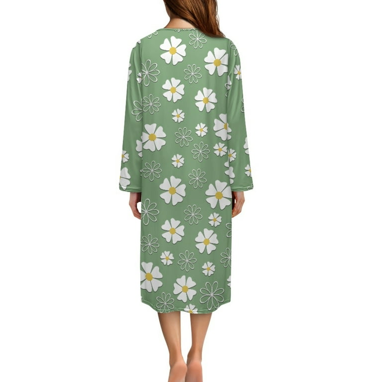 Yuyamidu Daisy Long Sleeve Robe for Women Green Casual Round Neck Robes  Soft Zippered Bathrobe Ladies Mid-Calf Length Nightgowns Size M Comfy Dressing  Gown - Walmart.com