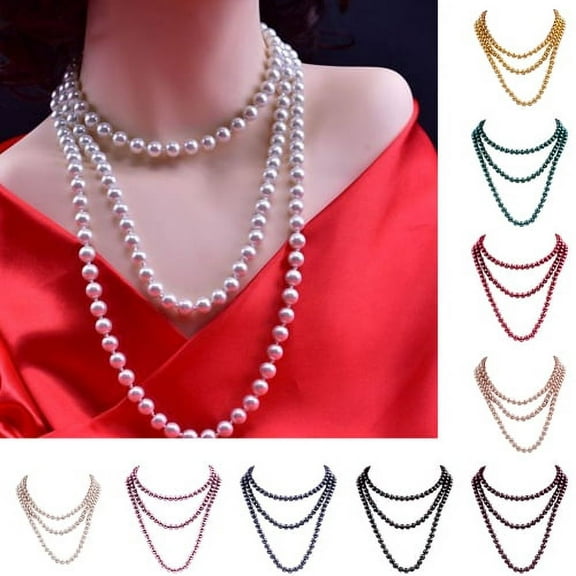 Cheers.US Faux Pearl Fashion Necklace Beads Long Necklace for Costume Simulated Pearl Necklace for Anniversary