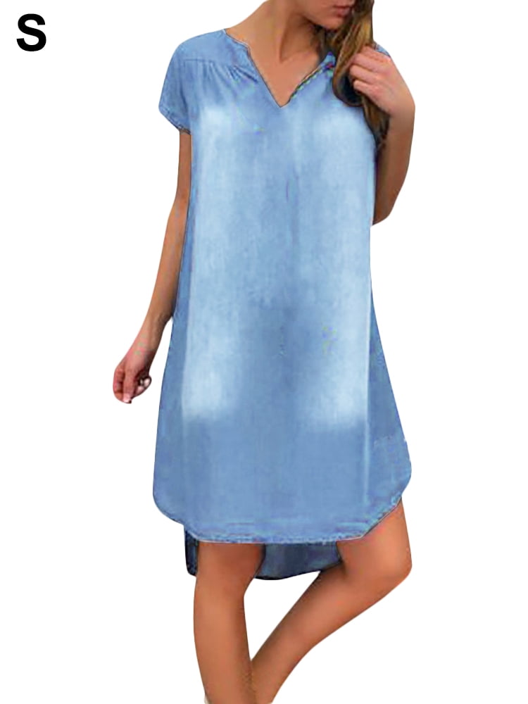 v neck denim dress