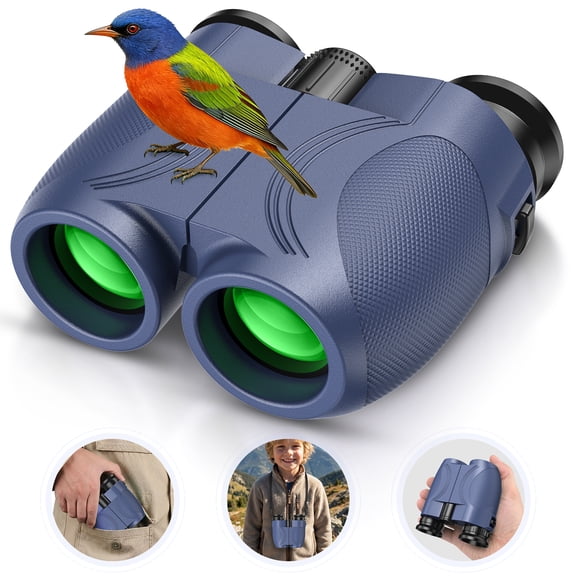 12x25 Binoculars for Kids Adults, FMC BAK4 Prism with Neck Strap & Carrying Bag, Small Compact Binoculars for Bird Watching, Camping & Travel (Blue)