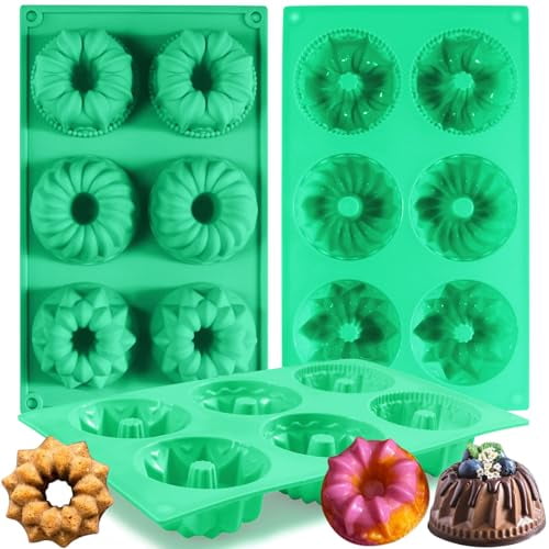 6-Cavity Fluted Tube Cake Pan,3Pcs Silicone Cake Pan,Non-stick Mix Mini Baking Mold for Cupcake Cornbread Brownie Jello