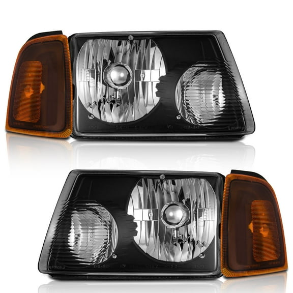 for 2001-2011 ford Ranger Headlights Assembly,Headlamp Replacement for 01-11 ford Ranger Black Housing Amber Reflector Left Right Pair Set