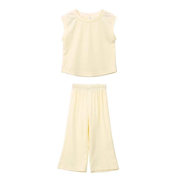 ibuvkizy Toddler Baby Girl Tank Top Sets Summer Baby Girl Outfits Clothes,Girl's Solid Color Round Neck Sleeveless T-Shirt and Pants Two-Piece Set,Gifts for Her