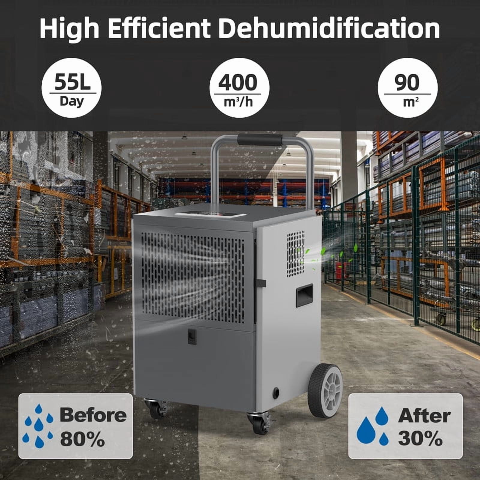 100 pt. 4500 sq. ft. Commercial Dehumidifier in. Blacks with Bucket, Hose for Garage Industrial Dehumdifier for Basement