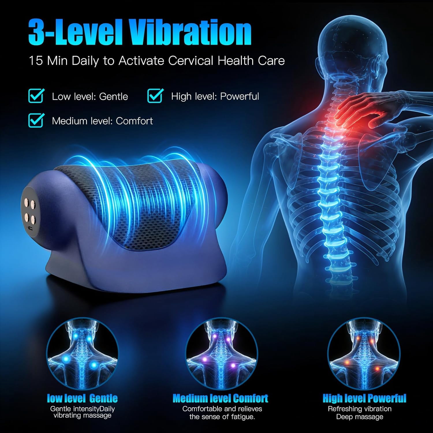 3-in-1 Neck Massager with Heat, Red Light & Vibration Adjustable, Heated Neck Stretcher for Pain Relief
