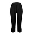 thumbnail image 4 of GZWYHT Cropped Linen Pants Women，Baggy Lounge Pants Solid Color Summer Casual Wide Leg Pant For 29"/31" Flowy Travel Wide Leg Yoga Pants High Waist Yoga Pants Wit，Black 4XL, 4 of 9