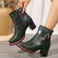 thumbnail image 2 of Xiaoxatg Women's Mid-Calf Boots Stylish Leather Pressed with Heel Quality Comfort Footwear 7.5 Army Green, 2 of 7