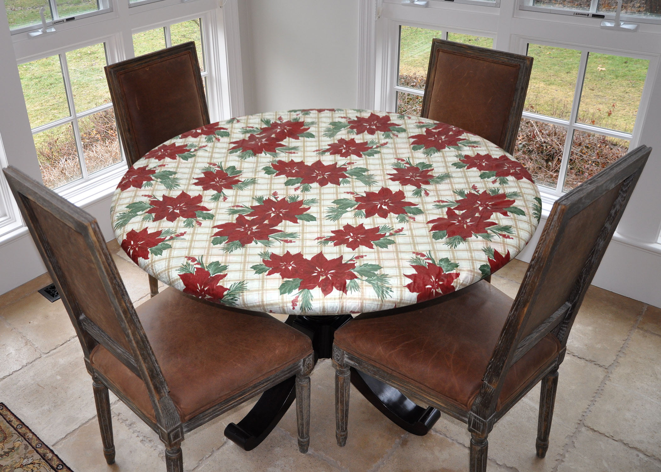 Pattern Beige Large Round Covers For The Home Deluxe Elastic Edged Flannel Backed Vinyl Fitted Table Cover Fits Tables up to 45-56 Diameter Basketweave 