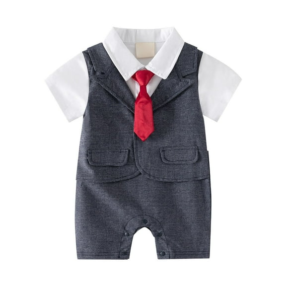 Baby Boys Bodysuits Short Sleeve White Shirt Vest Bowtie Tuxedo Onesie Jumpsuit Overall Romper Baby Boys Birthday Party Banquet Wedding Gentleman Bodysuits,6-12 Months