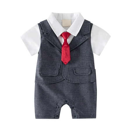 

EnJoCho Toddler Summer Romper Baby Boy Gentleman White Shirt Vest Bowtie Tuxedo Jumpsuit Overall Romper Toddler Girl Trendy Clothing Casual Home Bodysuit