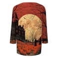 thumbnail image 4 of Womens Halloween Shirts Castle Spider Print 3/4 Sleeve Casual Tops Pumpkin Graphic Crew Neck Horror Spooky T-Shirt 5XL, 4 of 4
