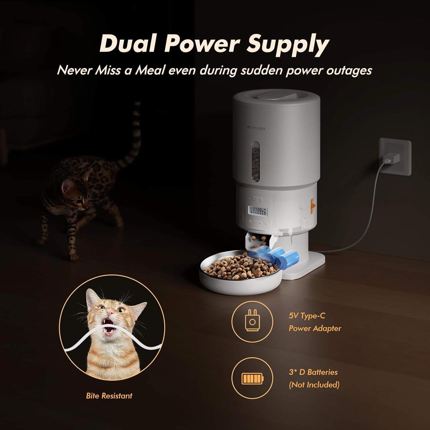 Automatic Cat Feeder - 5L Anti-Clog Dispenser with Voice Recording, Dual Power & Stainless Steel Bowl for Cats and Dogs