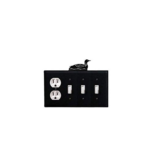 Village Wrought Iron EOSSS-116 8.25 Inch Loon - Single Outlet and Triple Switch Cover, Black