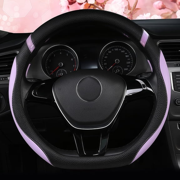 Cxtiy D-Shaped Flat Bottom Steering Wheel Cover for Women Girl, Stylish Car Accessory Non-Slip Car Interior Accessories (Purple)