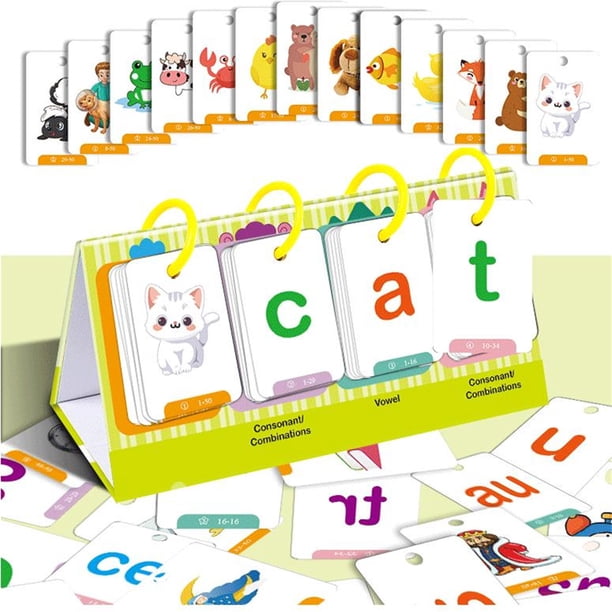 Tarjetas educativas de escritorio, tarjetas con imágenes y letras, calendarios flash de educación temprana para niños, tablas de ortografía y tarjetas