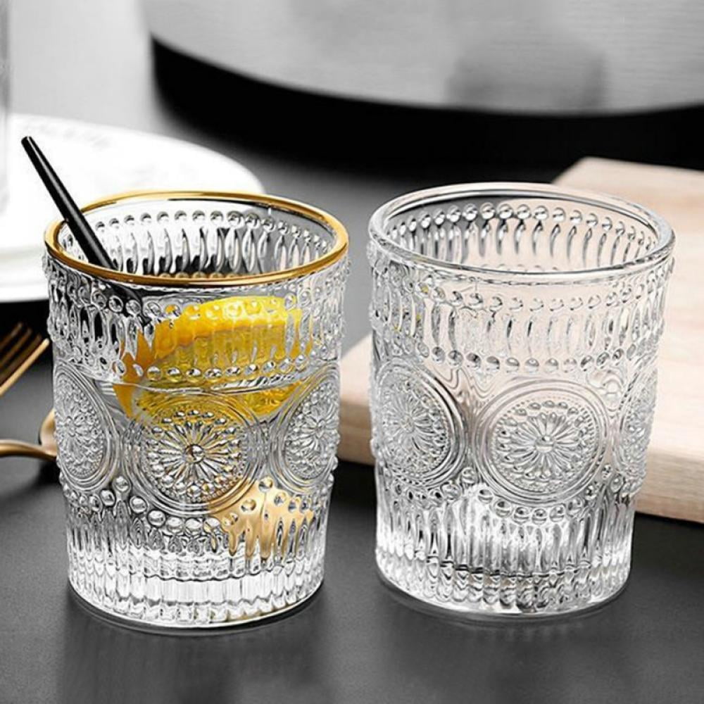 TINKER 11.5 oz Romantic Water Glasses,Elegant Gold Rimmed Glass Cups，  Premium Drinking Glasses Tumblers, Vintage Glassware for Juice, Beverages,  Beer