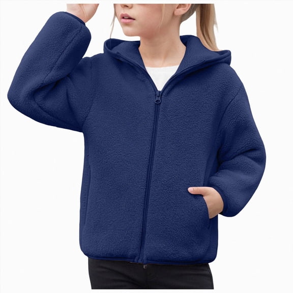 BOBOGOJP Kids Hooded Fleece Jacket Boys Girls Full Zip Hoodie Toddler Coat 3-12Years Navy,Size 13-14 Years