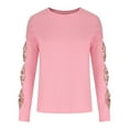 thumbnail image 4 of XFLWAM Women Fashion Crew Neck Top Long Sleeves Hollow Sequin Bow Blouse Shirts Pink L, 4 of 6