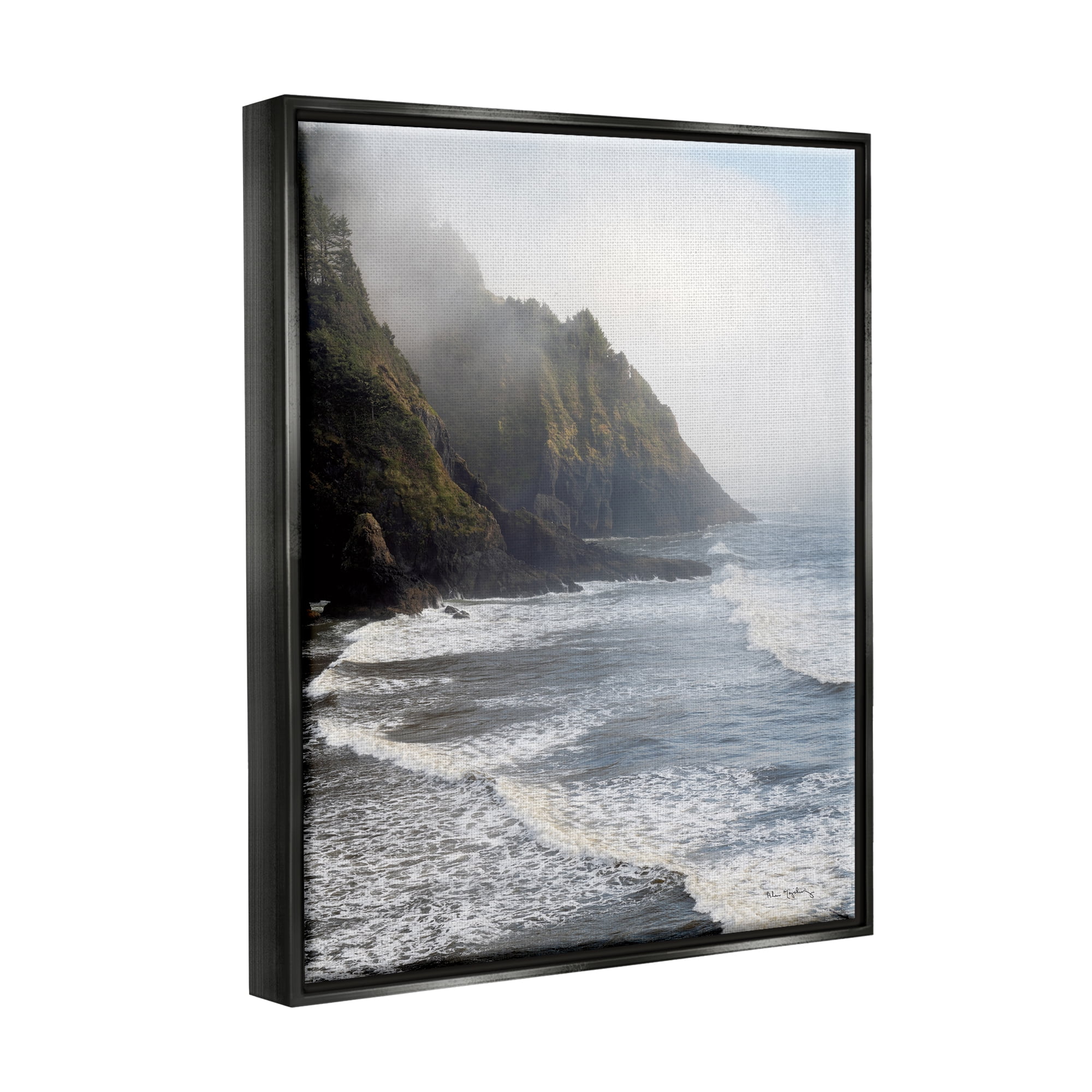 Stupell Industries Cliffside Sea Waves Landscape Nature Photography Black Floater Framed Art Print Wall Art, 25 x 31
