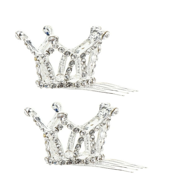 BESTOYARD 2Set Crown Shaped Hair Barrettes Tiara Crown Silver Headwear For Birthday