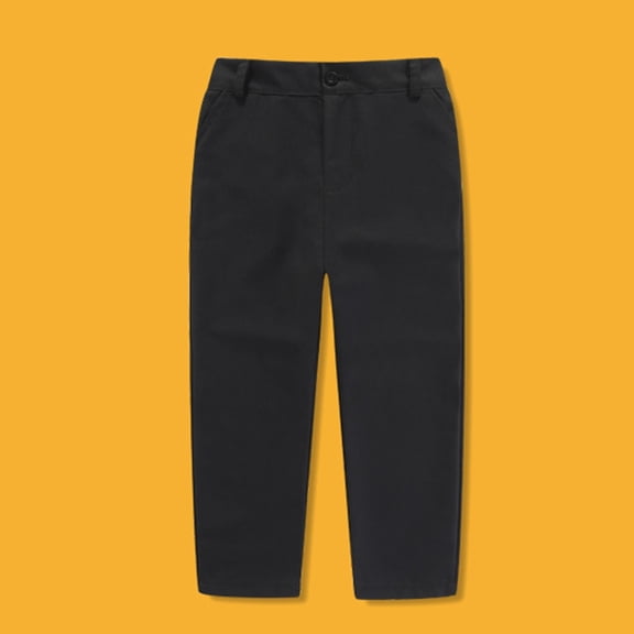 ZHOGXU Kids Boys Pants With Pockets High Waist Solid Color Straight Fit Comfortable Fashion Trousers For School Formal Wear,Black,5-6 Years