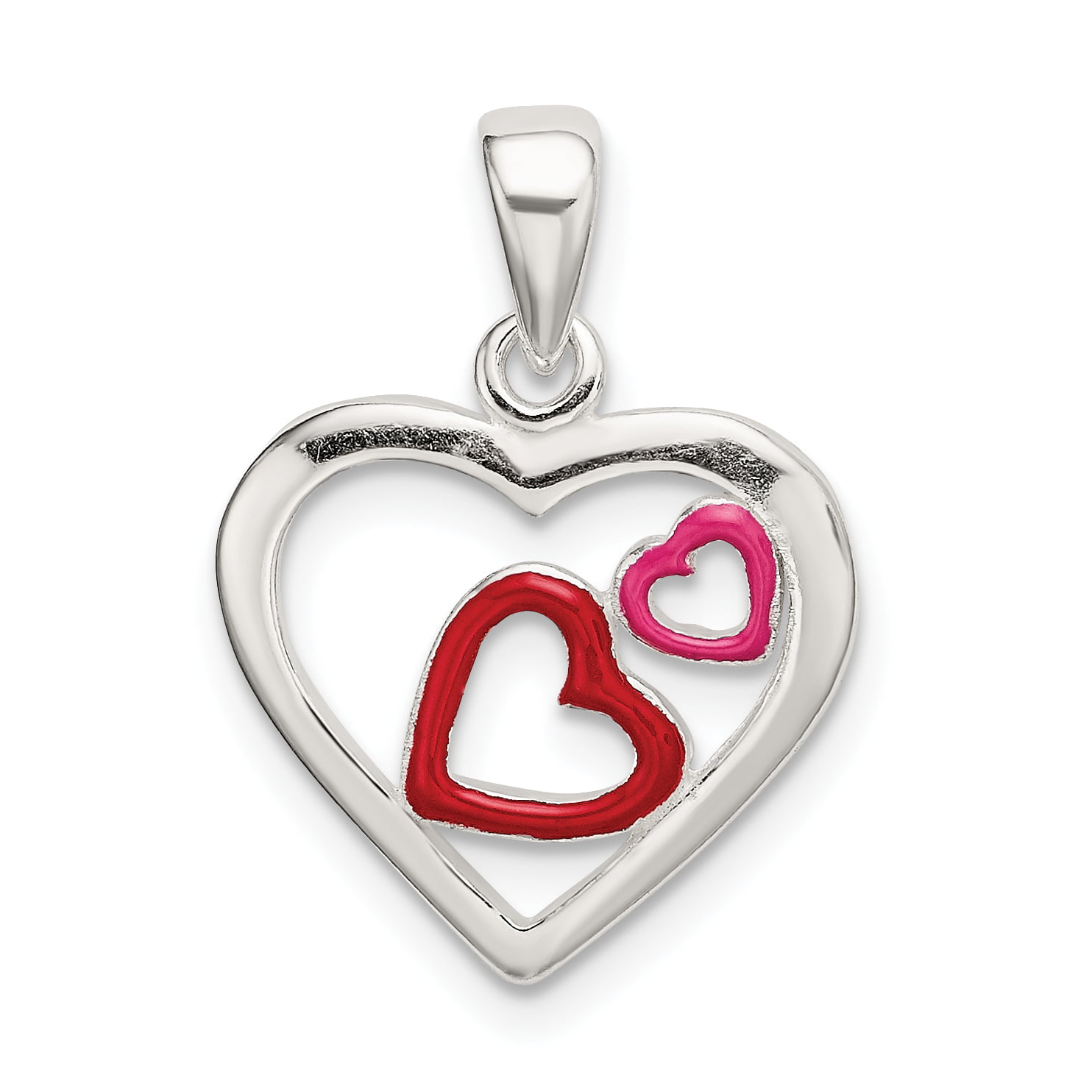 925 Sterling Silver Heart with heart charm necklace pendant gift 
