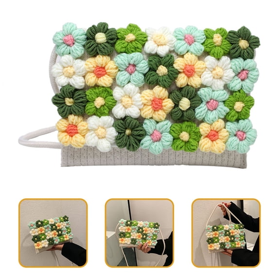Niceauty Purse Woman Crossbody Bag Woven Linen Flower Decorated 1 Piece