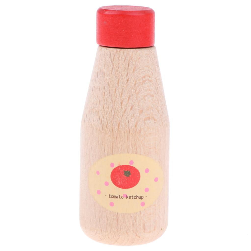 3pcs Kid Kitchen Pretend Toy Play House Wooden Tomato Ketchup Milk Bottles 