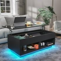 Modern Lift Top Coffee Table with Hidden Compartment LED Coffee Table High Gloss Sofa Side Cocktail TablesBlack with Open Shelf for Home Office