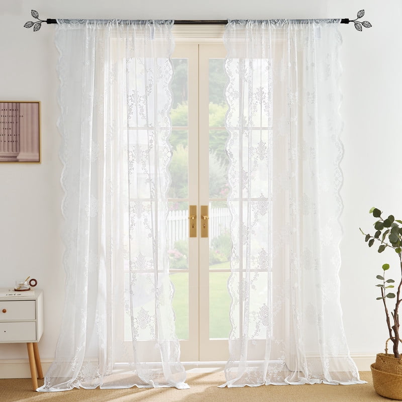 NICETOWN Lace Curtain for Living Room 2 Panels Rod Pocket Victorian Light-Filtering Sheer Drapes for Bedroom, 52"x84", White