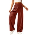 thumbnail image 5 of SAWOBUUN Womens Casual Wide Leg Pants High Waisted Elastic Waist Solid Color Trousers Loose Fit Curved Hem Lounge Pants, 5 of 8