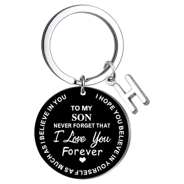 Llaveros para mujer, llavero de billetera, llavero de auto, llavero DIY para mi hijo, llavero de acero inoxidable negro con apellido de 26 letras, 2,5 cm, decoraciones de moda