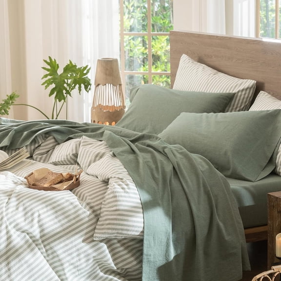 Washed Cotton Sheet Set King Size with Extra Deep Pockets and Linen-Like Texture