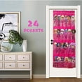 thumbnail image 3 of Organizador de almacenamiento de juguetes para colgar sobre la puerta con 24 bolsillos transparentes, muñecas Barbie y más almacenamiento para coleccionables (rosa), 3 of 5
