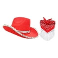 thumbnail image 3 of Western Cowboy Hat with Fringed Bandana Set Summer Beach Cowgirl Hat Sequin Sunhat Party Hat for Carnival West Party Costume Dress Accessory Red, 3 of 10