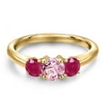 thumbnail image 3 of Gem Stone King 18K Yellow Gold Plated Silver Pink Lab Grown Diamond and Red Ruby Engagement Ring for Women | 1.20 Cttw | Round 5MM | Gemstone April Birthstone | Size 7, 3 of 6