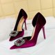thumbnail image 4 of Zapatos de boda de gamuza gruesa con tacones finos para mujer, con punta hueca, de metal, con hebilla de diamante en el agua, para banquetes, 4 of 5