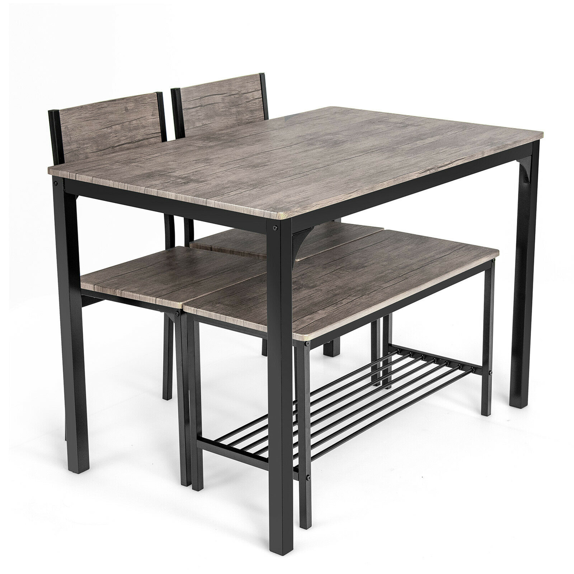 Gymax 4-Piece Dining Set with Bench and Chairs, Grey photo 5