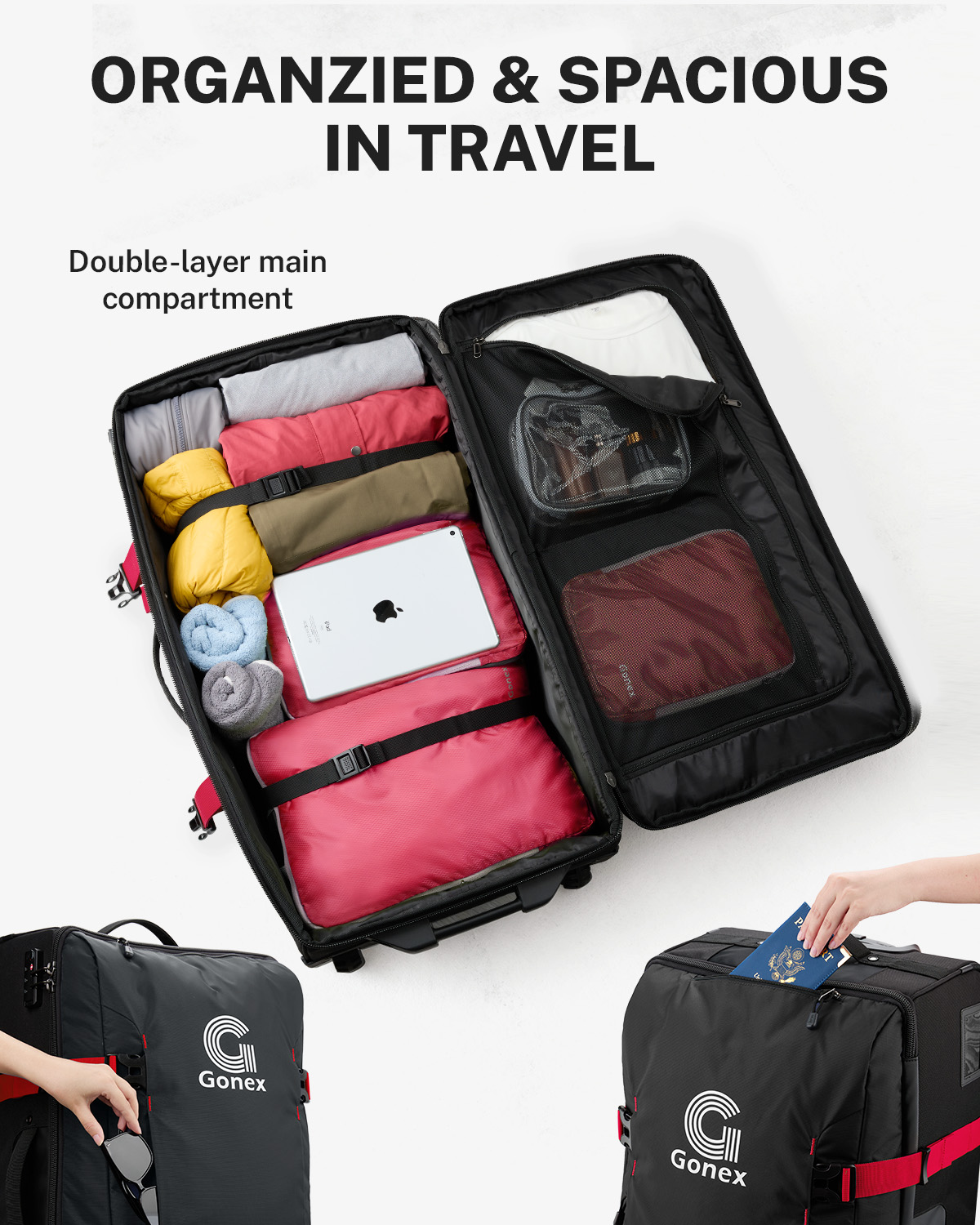 Gonex 30-Inch Large Rolling Duffel Bag with Wheels, Water Repellent Lightweight Wheeled Travel Duffle Luggage with TSA Lock & Telescopic Handle