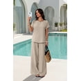 thumbnail image 4 of WIHOLL Two Piece Sets for Women Vacation Spring Outfits Summer Casual Trendy Cozy Rolled Short Sleeve Wide Leg Pants Sweatsuit, 4 of 10