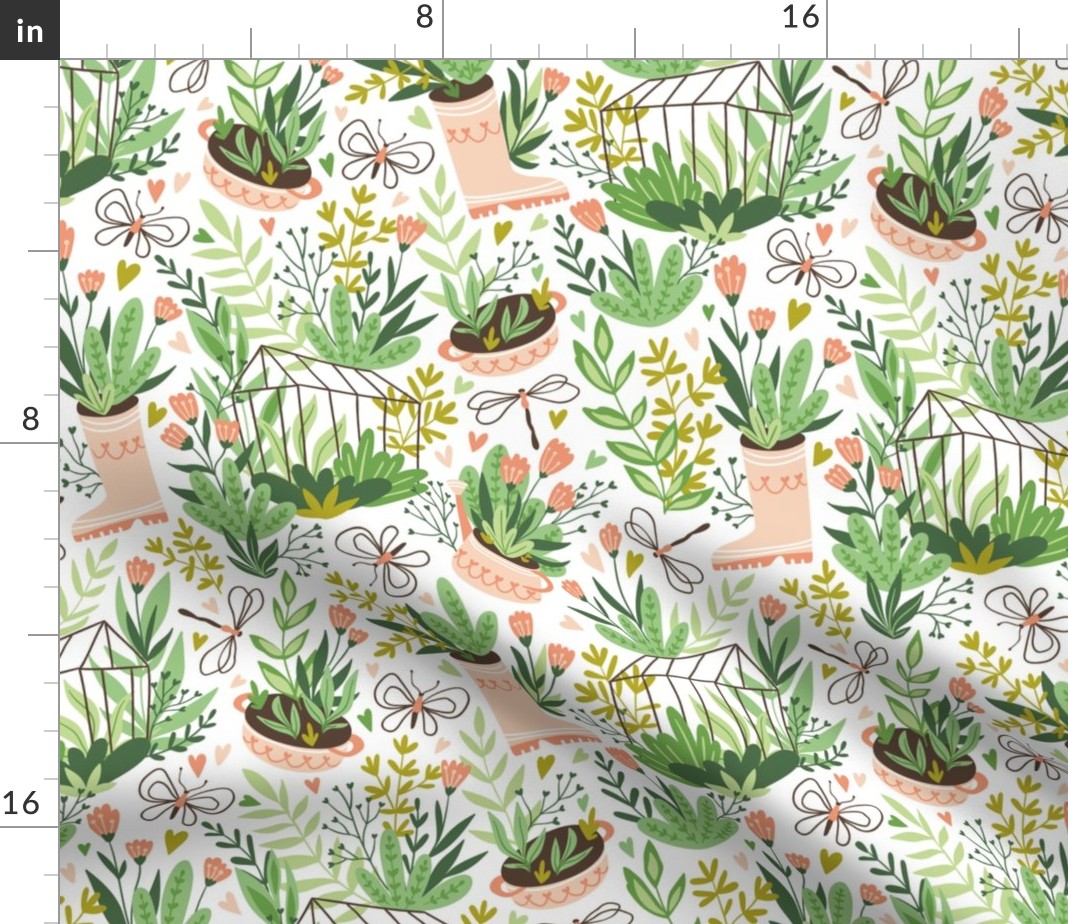 Spoonflower Fabric Happy Gardening Floral Garden Flowers Cute