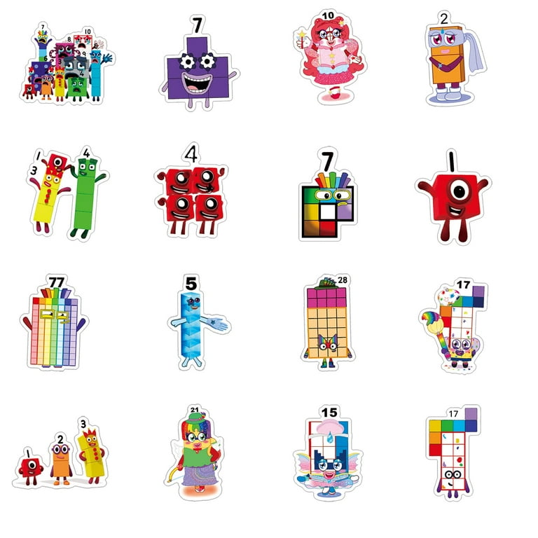 52pcs Numberblocks Animated TV Series Cartoon Deacls Graffiti Stickers Pack  | Anime Vinyl PVC Waterproof Sticker for Teens Adults Kids Girl Water