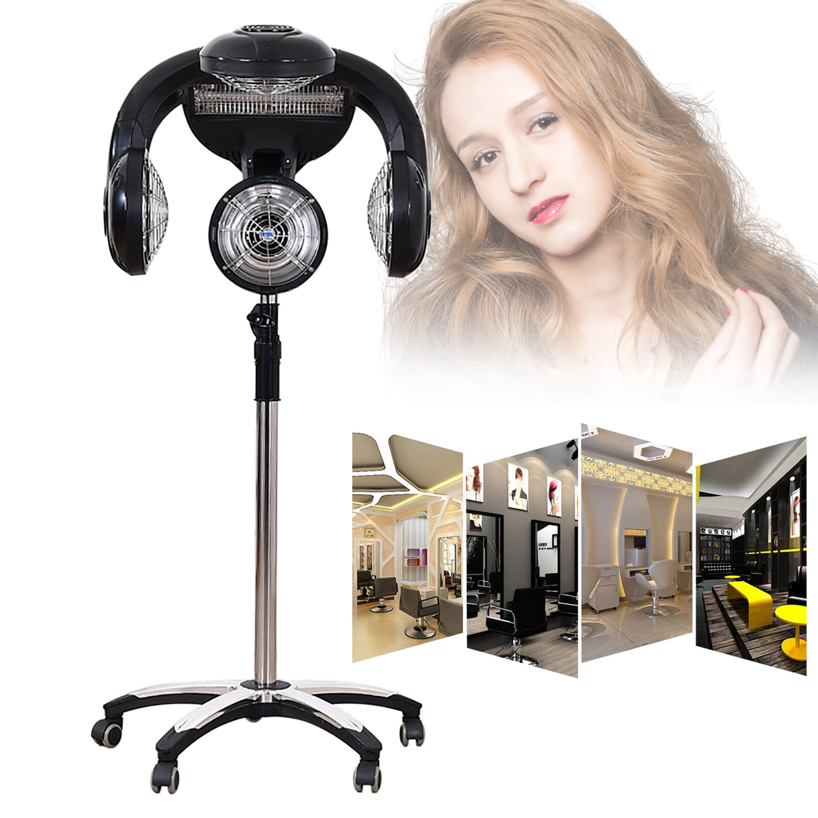 Black Hair Dryer, Professional Hood Hair Dryer 1400W with 5 Adjustable Heating Heads, 110V, Hair Care in Salon, Home Use