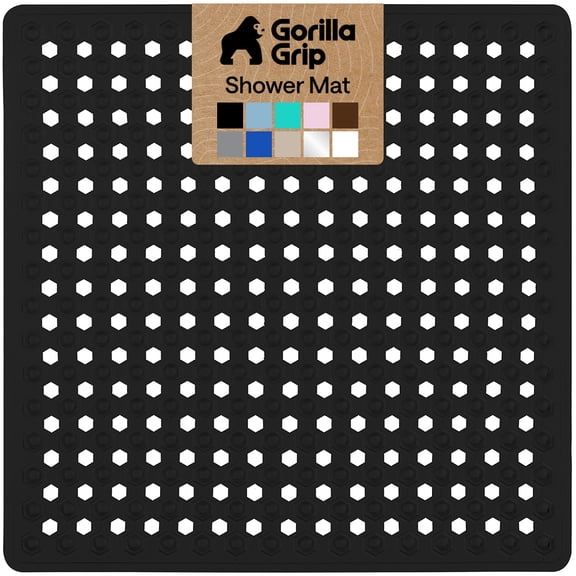 GORILLA GRIP Patented Shower and Bathtub Mat, 21x21, Square Bath Tub Stall Floor Mat, Black Opaque