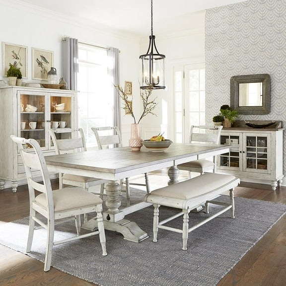 Liberty Furniture Industies, INC Whitney 6 Piece Trestle Table Set - Antique Linen w/ Weathered Gray