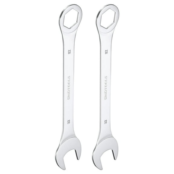 Uxcell 32mm 6-Point Thin Combination Wrench Double Ended Box and Open End Chromes Plated Steel, Silver 2Pcs
