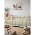 thumbnail image 6 of Beige Plaid Couch Cover for Dogs, Vintage Grid Stripe Minimalist Art Linen Washable Sofa Covers Slipcover for Pets Dogs Futon Cover, Couch Recliner Covers, Oversized Chair Slipcover 71"x91", 6 of 9