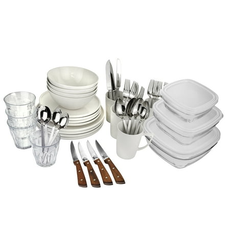 Brown And White Dinnerware Duralex/Brilliant Signature White Home Essential Deluxe Total Kitchen 50 Piece Combo Set ()